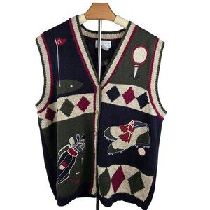 VTG 90s Christopher & Banks Sweater Vest Womens Medium Embroidered Golf Theme